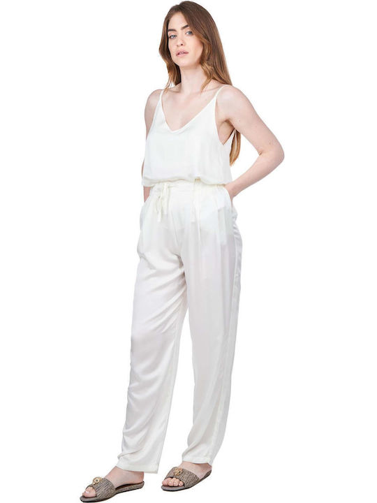 Women's Summer Blouse Satin with Straps & V Neckline White