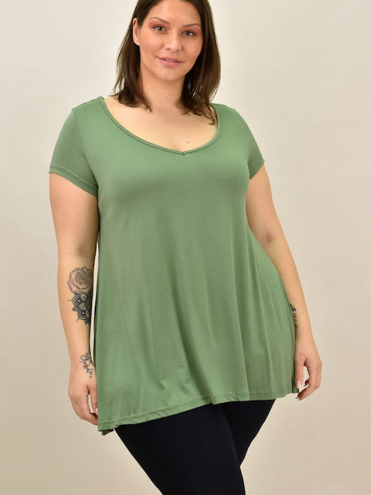 First Woman Women's Oversized T-shirt with V Neck Green