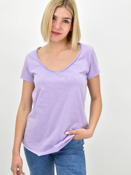 First Woman Women's T-shirt with V Neckline Purple