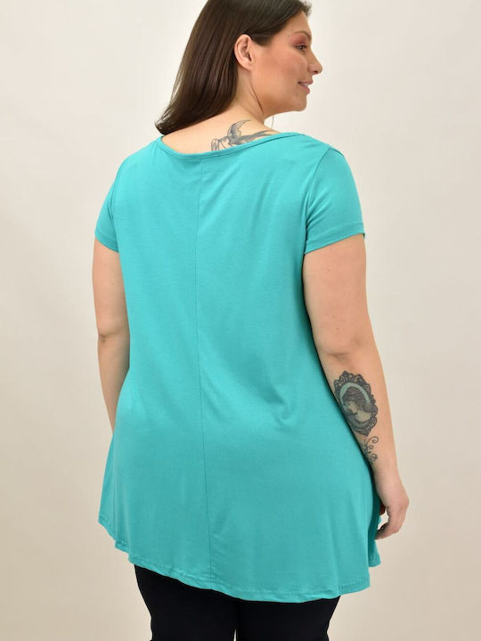 First Woman Women's Oversized T-shirt with V Neckline Light Blue