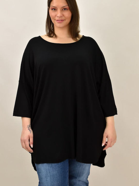 First Woman Women's Blouse with 3/4 Sleeve Black