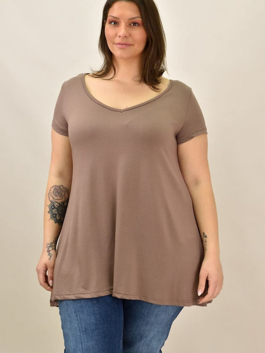 First Woman Damen Oversized T-shirt mit V-Ausschnitt Beige