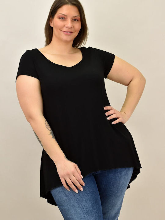 Damen Sommer Bluse Kurzärmelig Schwarz