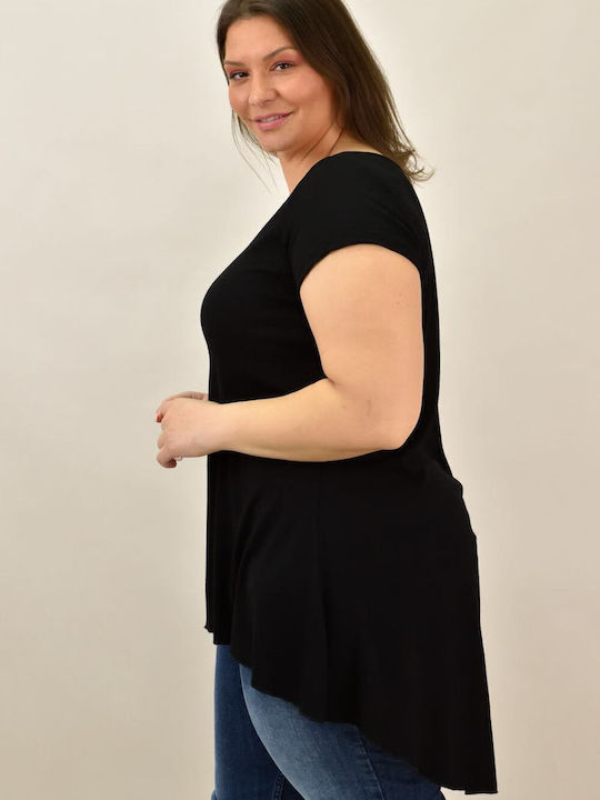 Damen Sommer Bluse Kurzärmelig Schwarz