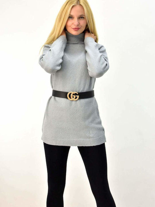 First Woman Women's Long Sleeve Sweater Woolen Turtleneck Gray