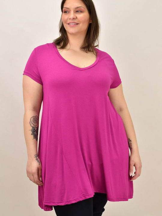 First Woman Women's Summer Blouse Short Sleeve with V Neckline Purple