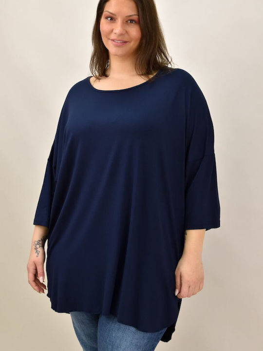 First Woman Women's Blouse with 3/4 Sleeve Navy Blue