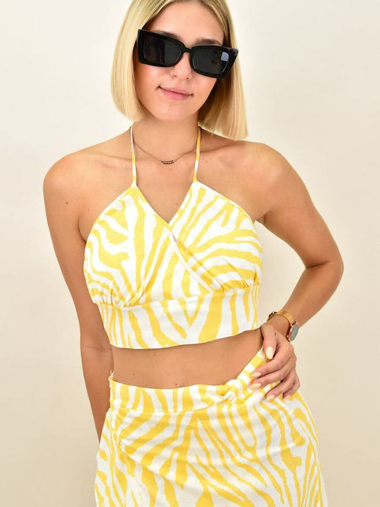 First Woman Women's Summer Crop Top Sleeveless Yellow