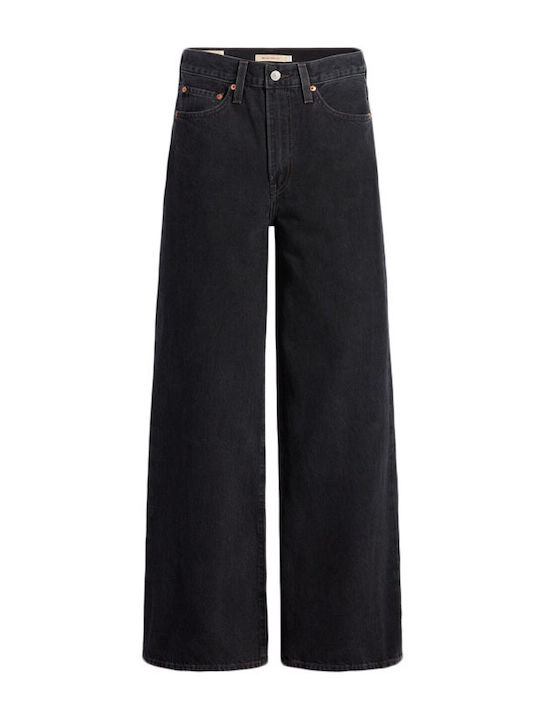 Ribcage Women's Jean Trousers in Wide Line Black