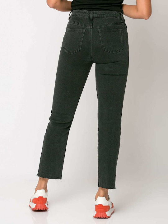 Noobass High Waist Women's Jean Trousers in Straight Line Black