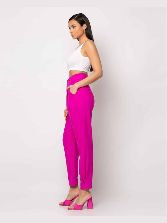 Noobass Femei Talie înaltă Tesatura Pantaloni Fuchsia