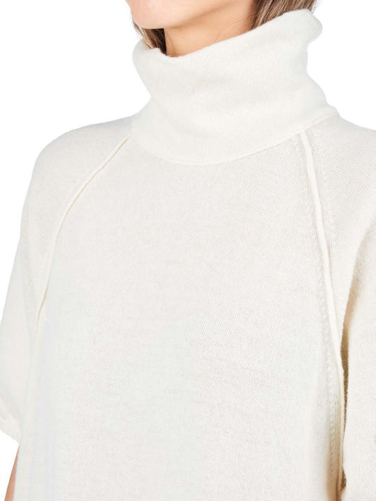 Rochie Mini Tricotată cu Guler Înalt Bej