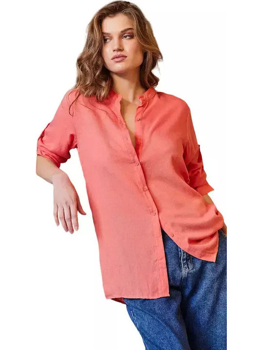 Women's Linen Long Sleeve Shirt Orange
