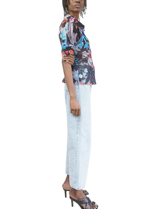 Women's Floral Short Sleeve Shirt Black