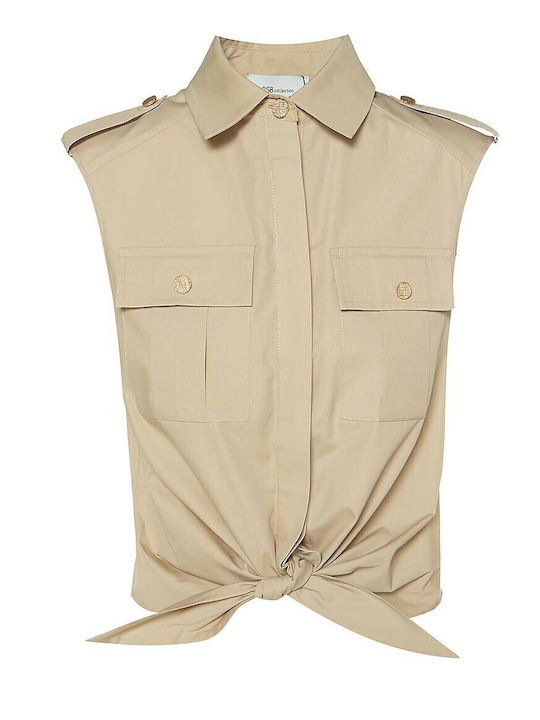 Women's Monochrome Sleeveless Shirt Beige