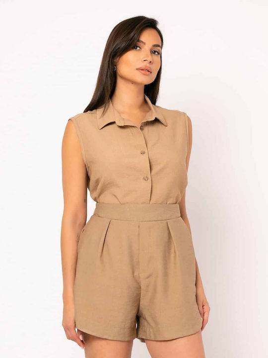 Noobass Ärmellos Damen Hemd Beige