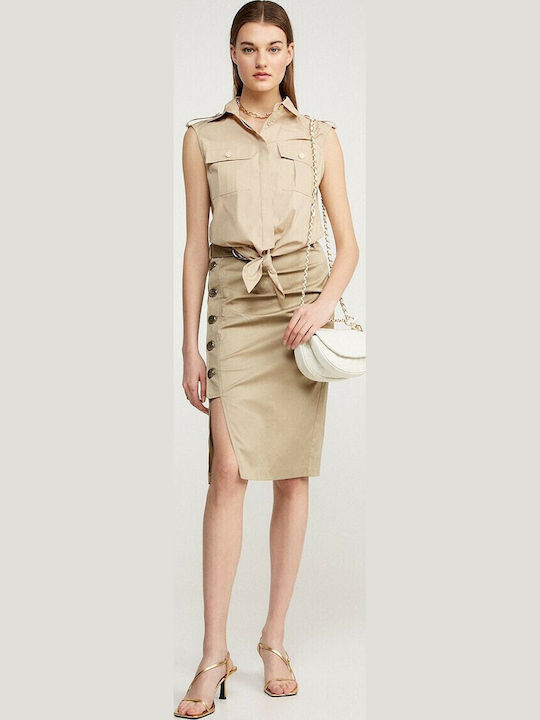 Women's Monochrome Sleeveless Shirt Beige
