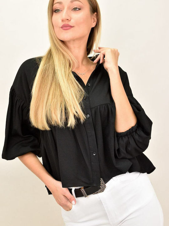 Langärmelig Damen Hemd Schwarz Monochrom
