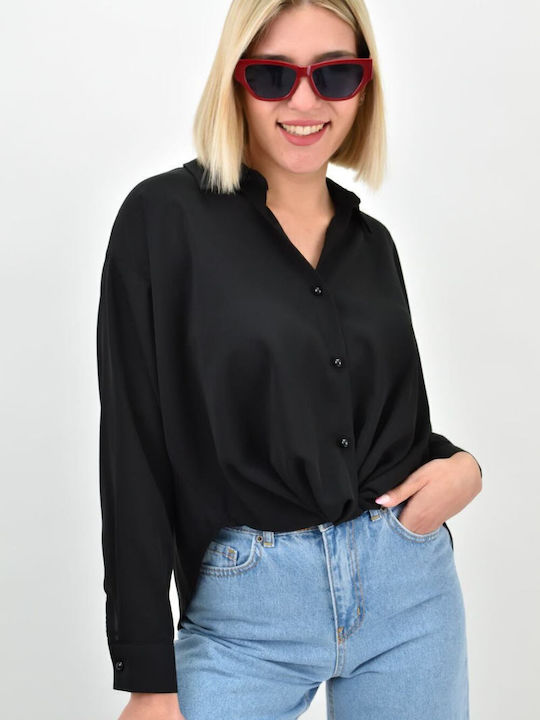 Langärmelig Damen Hemd Schwarz Monochrom
