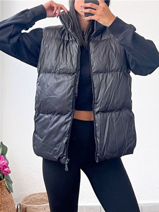 Chica Kurz Damen Ärmellos Puffer Jacke für Winter Schwarz