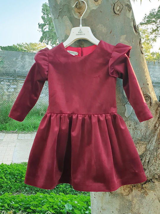 Designer's Cat Kids Dress Velvet Burgundy