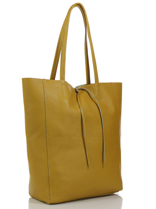 Passaggio Leather Δερμάτινη Γυναικεία Τσάντα Shopper Ώμου Κίτρινη