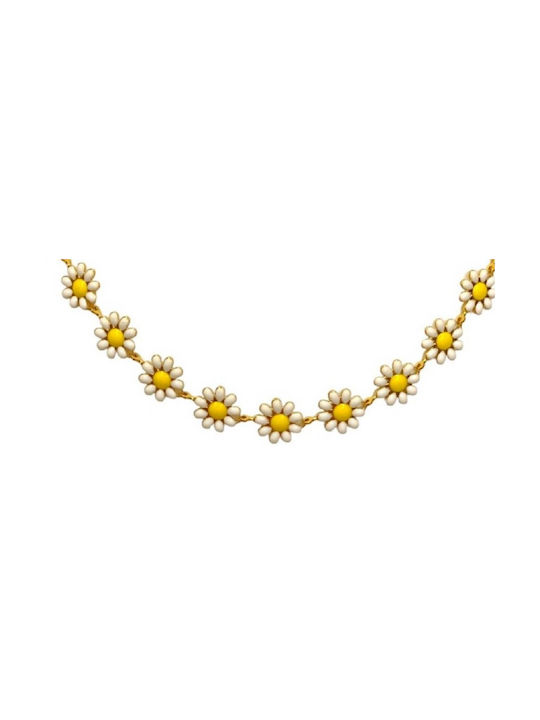 Kostibas Fashion Necklace with design Flower from Gold Plated Steel