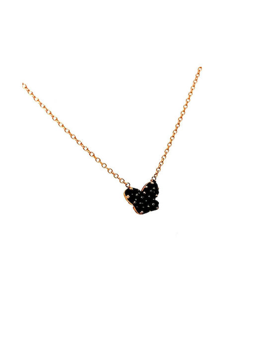 Xryseio Necklace with design Butterfly from Rose Gold 9 K with Zircon