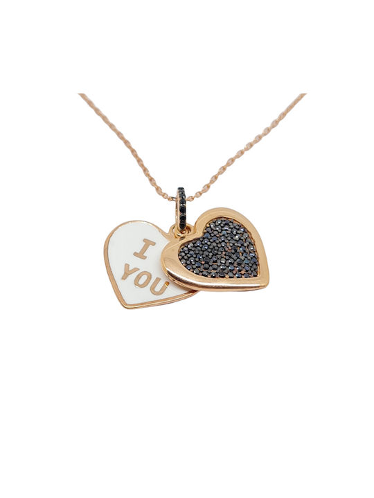 Mentzos Necklace with design Heart from Gold Plated Silver with Zircon