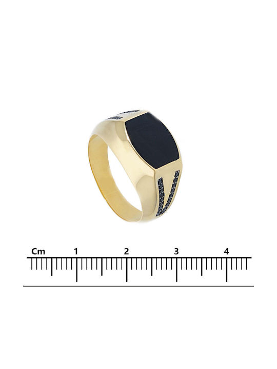 Mentzos Men's Gold Ring with Zircon 14K