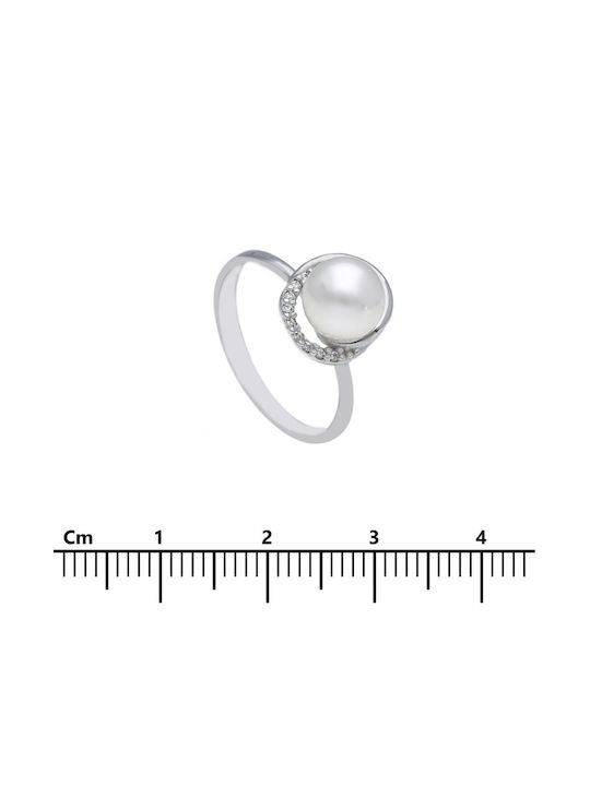 Mentzos Women's White Gold Ring with Pearl & Zircon 9K