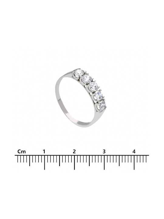 Mentzos Women's White Gold Half Eternity Ring with Zircon 9K