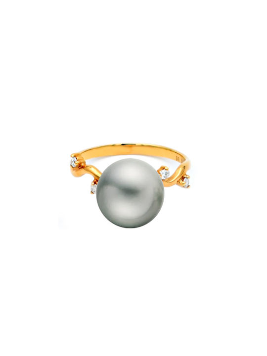 Margaritari Damen Ring mit Perlen & Diamant aus Gold 18K