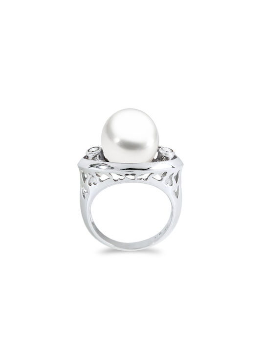 Margaritari Women's White Gold Ring with Pearl & Diamond 18K