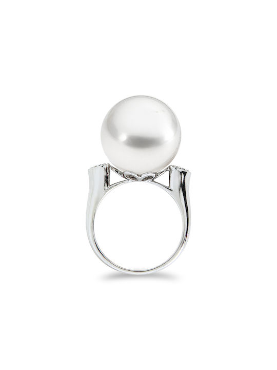 Margaritari Women's White Gold Ring with Pearl & Diamond 18K