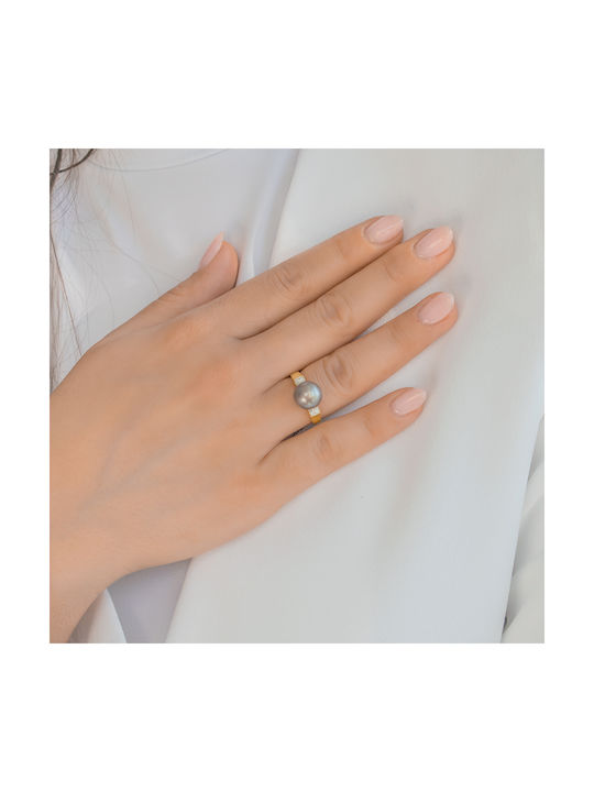 Margaritari Damen Ring mit Perlen & Diamanten aus Gold 18K