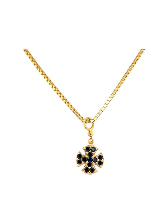 Xryseio Damen Gold Kreuz 14K Beidseitig mit Kette