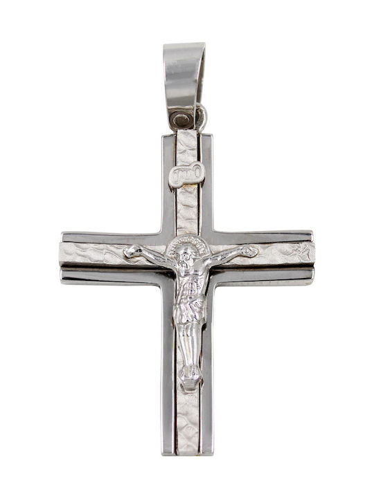 Roloi Kaliamanis Men's White Gold Cross 14K Double Sided with the Crucified