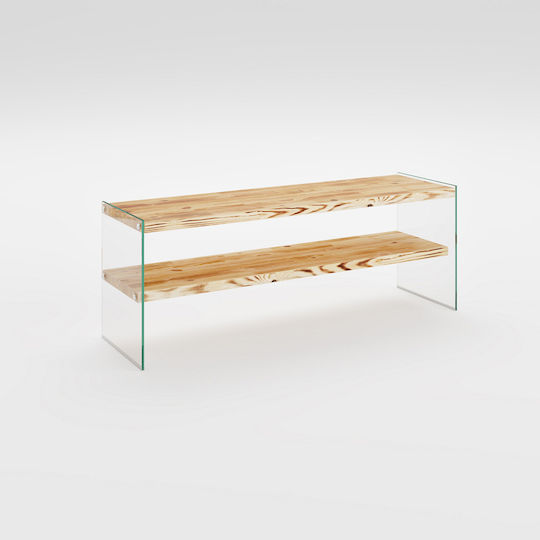 TV Stand Made of Solid Wood & Glass Brown L120xD45xH45cm