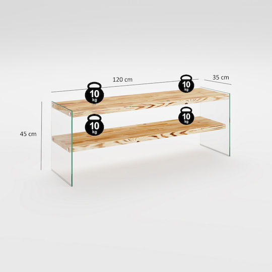 TV Stand Made of Solid Wood & Glass Brown L120xD45xH45cm