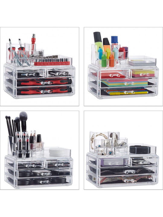 Relaxdays Organizator Cosmetice Cu 4 Sertare Transparent 23.5x19x14cm