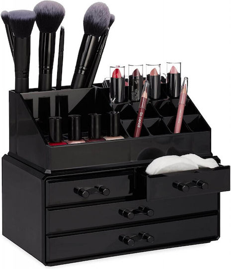 Relaxdays Relaxdays Kosmetikorganisator mit 4 Schubladen Schwarz 24x19x13,5cm