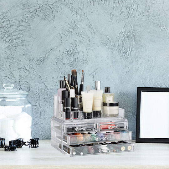 Relaxdays Organizator Cosmetice Cu 4 Sertare Transparent 23.5x19x14cm