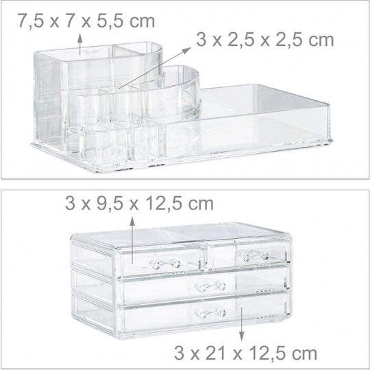 Relaxdays Organizator Cosmetice Cu 4 Sertare Transparent 23.5x19x14cm
