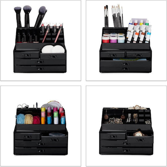 Relaxdays Relaxdays Kosmetikorganisator mit 4 Schubladen Schwarz 24x19x13,5cm