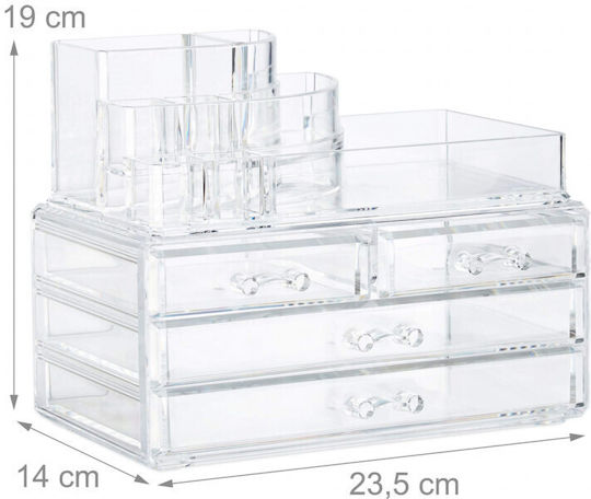 Relaxdays Organizator Cosmetice Cu 4 Sertare Transparent 23.5x19x14cm