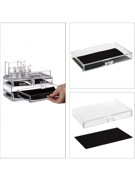 Relaxdays Organizator Cosmetice Cu 4 Sertare Transparent 23.5x19x14cm
