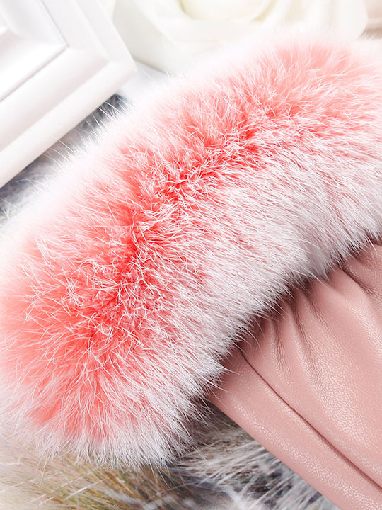 Legend Accessories Women's Leather Touch Gloves with Fur Pink