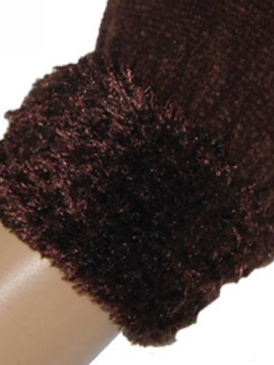 Unisex Knitted Gloves with Fur Brown