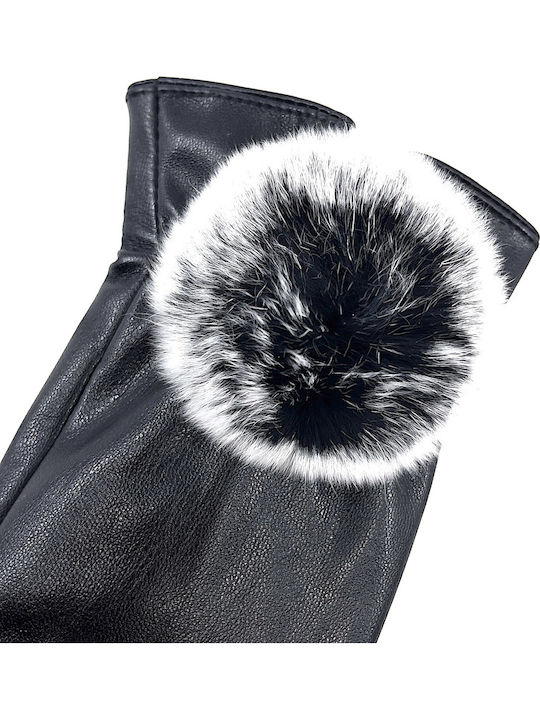 Women's Leather Touch Gloves with Fur Black